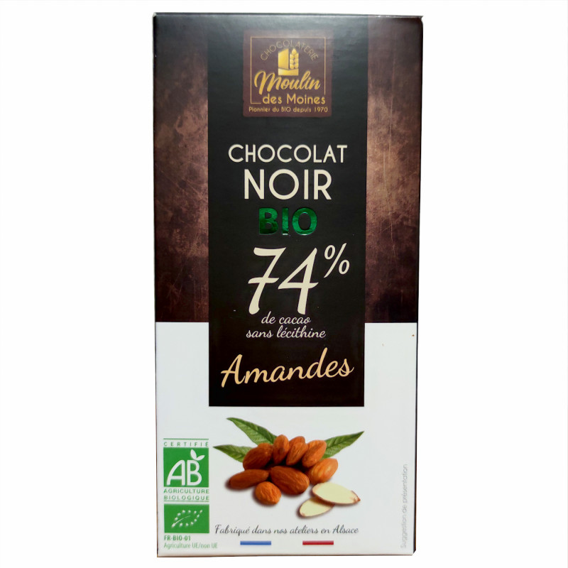 Chocolat Noir 74% Amandes Bio 100g