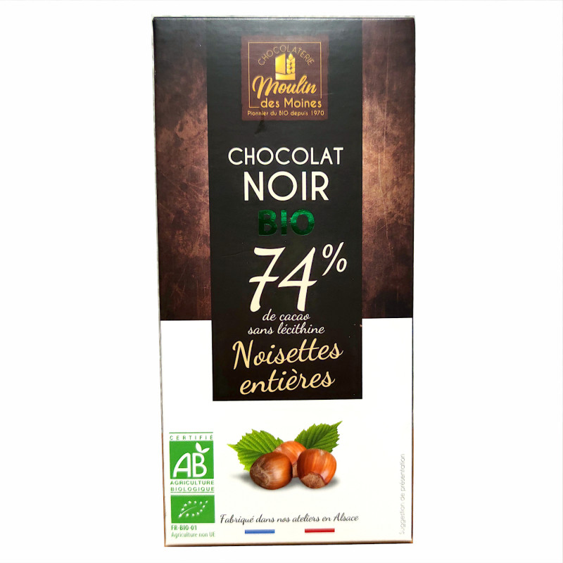 Chocolat noir 74% Noisettes Entières Bio 100g