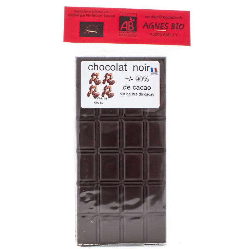 Chocolat Noir +/- 90% Cacao Bio 100g