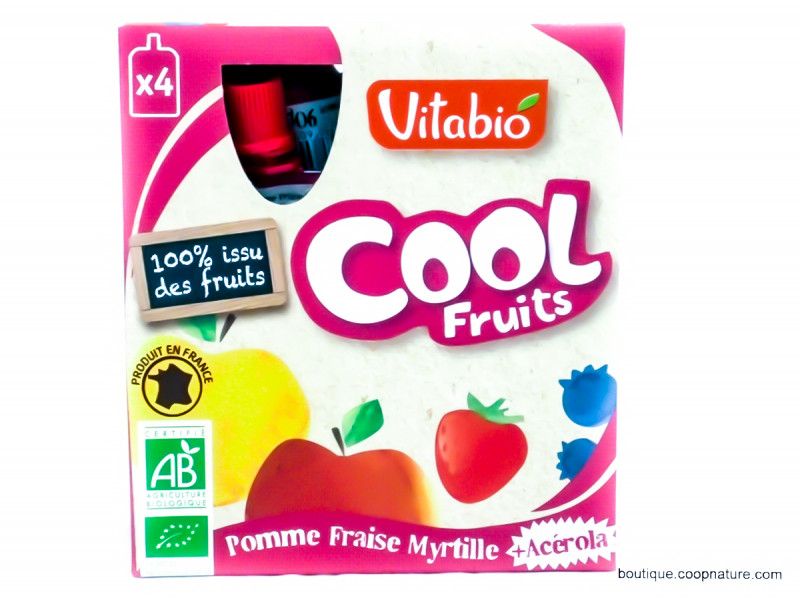 Purée Cool fruits Pomme Fraise Myrtille Acérola Bio 4x90g