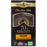 Chocolat Noir 70% Graines de Sésame Bio 100g