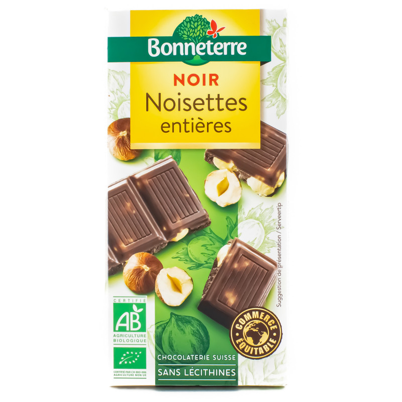 Tablette de Chocolat Noir aux Noisettes Entières Bio 100g