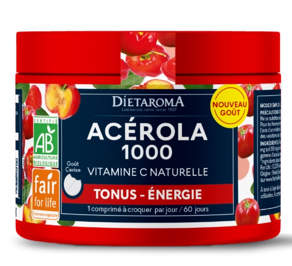 Acérola 1000 à Croquer Gout Cassis Bio 60 comprimés