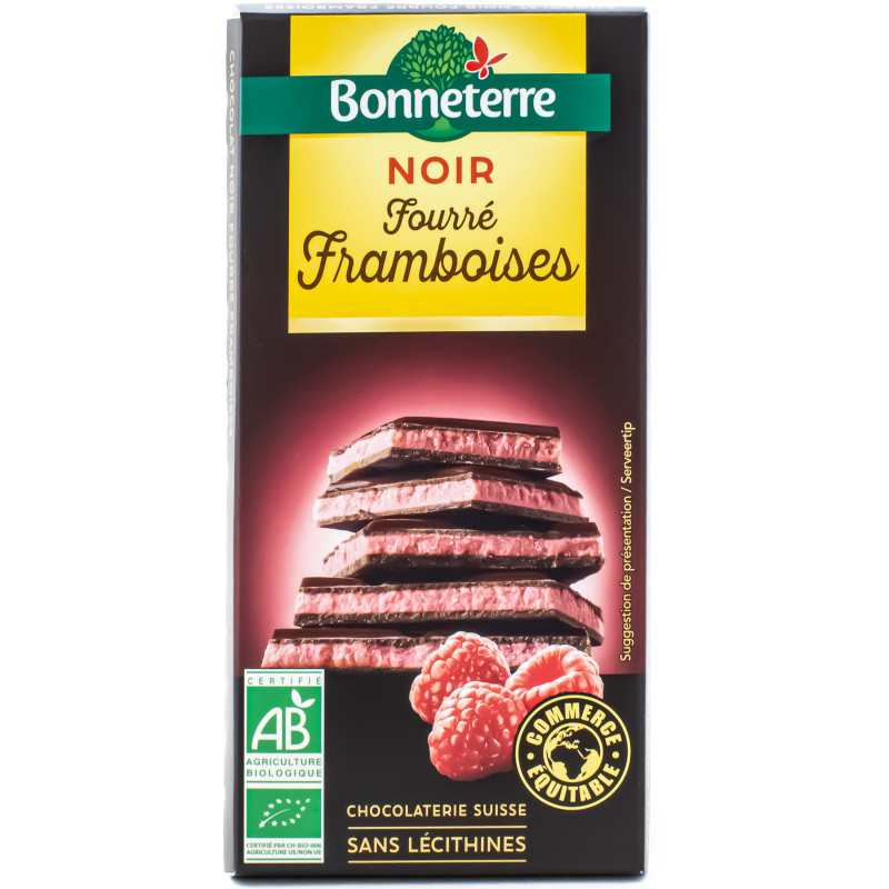 Chocolat Noir Fourré aux Framboises Bio 100g