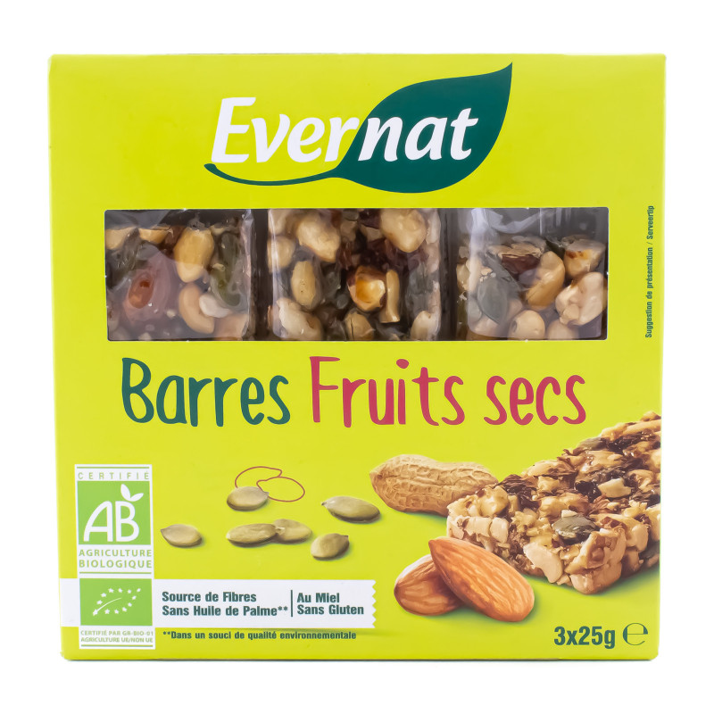 Barres de Fruits Secs au Miel Bio 3x25g