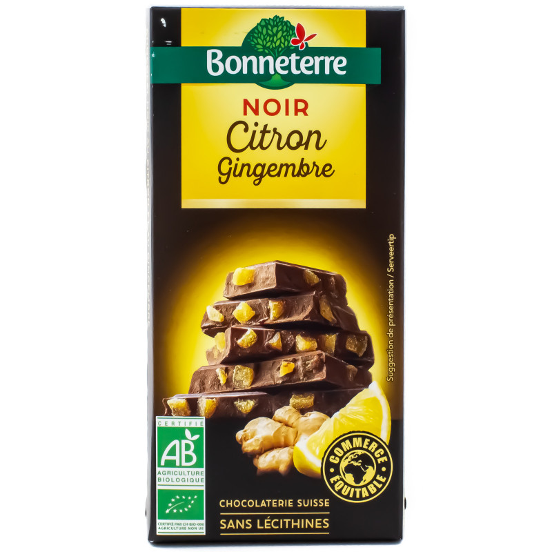 Chocolat Noir Citron Gingembre Bio 100g