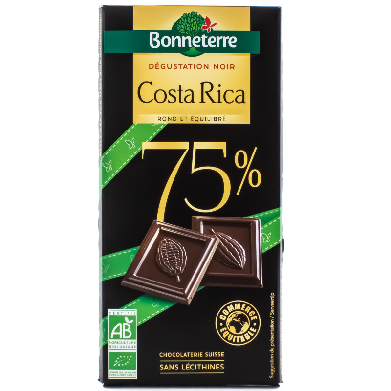 Chocolat Dégustation Noir 75% Costa Rica Bio 80g