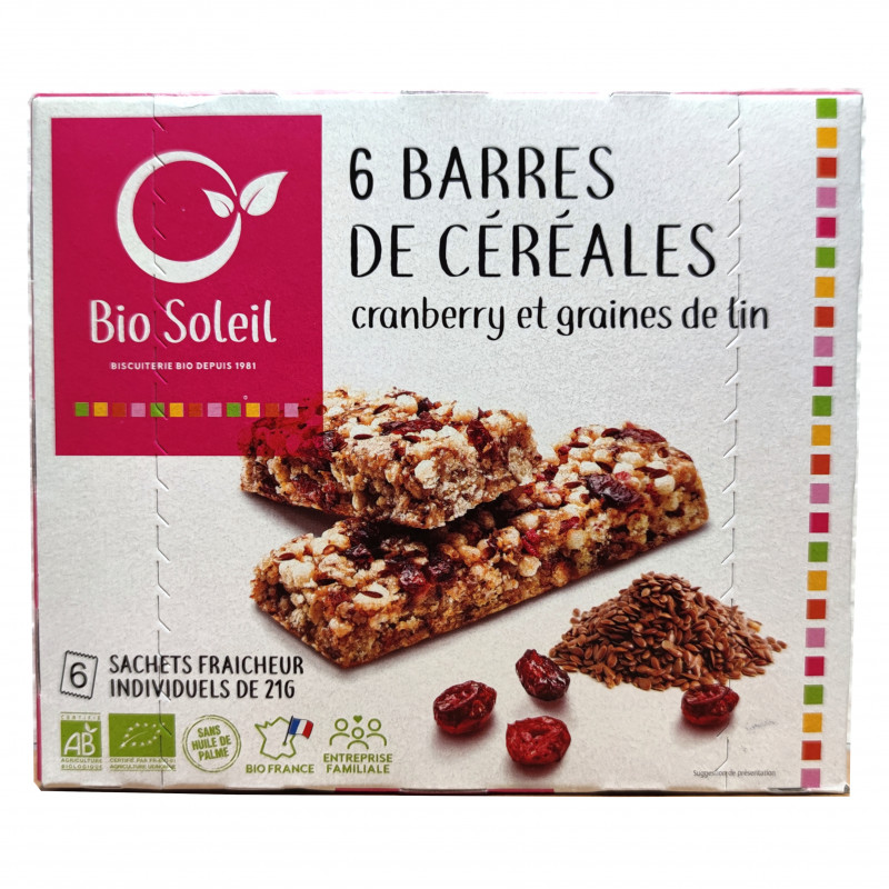 Barres de Céréales Cranberry et Graine de Lin Bio 125g