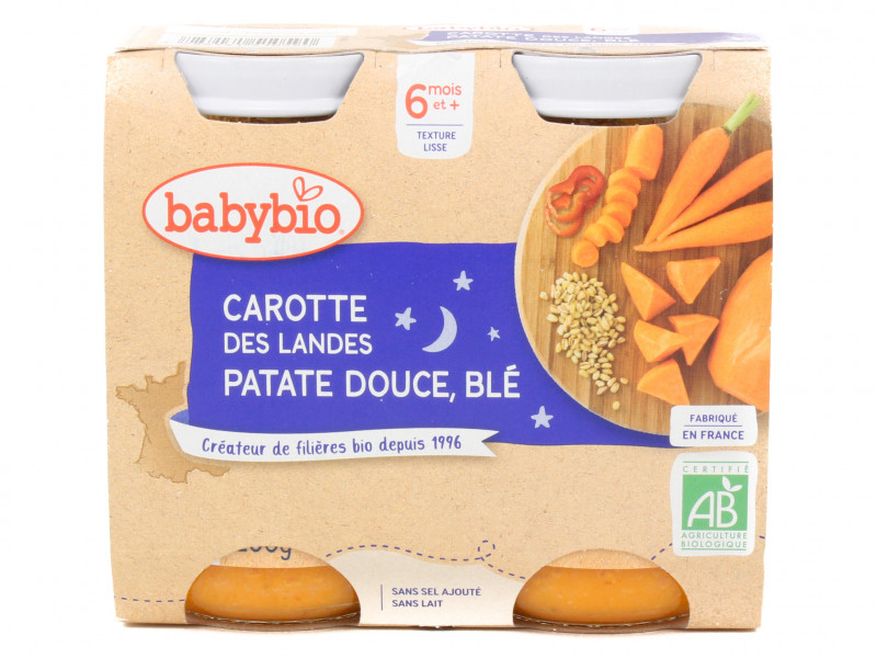 Pots Bébé Carotte Patate Douce Blé Bio 2x200g