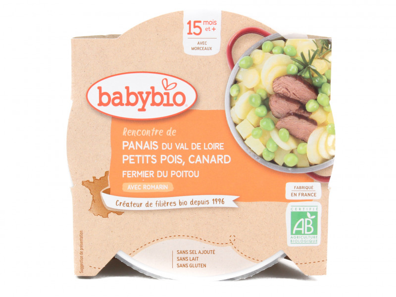 Plat Bébé Petits Pois Panais Canard Bio 260g