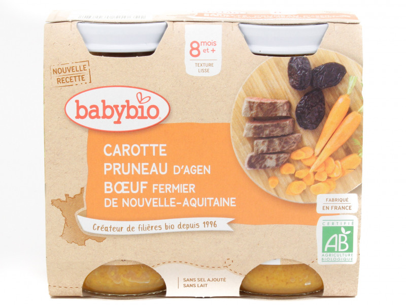 Pots Bébé Carotte Pruneau Bœuf Bio 2x200g