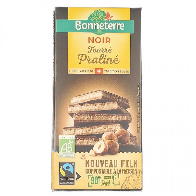 Chocolat Noir Fourré Praliné Bio 100g