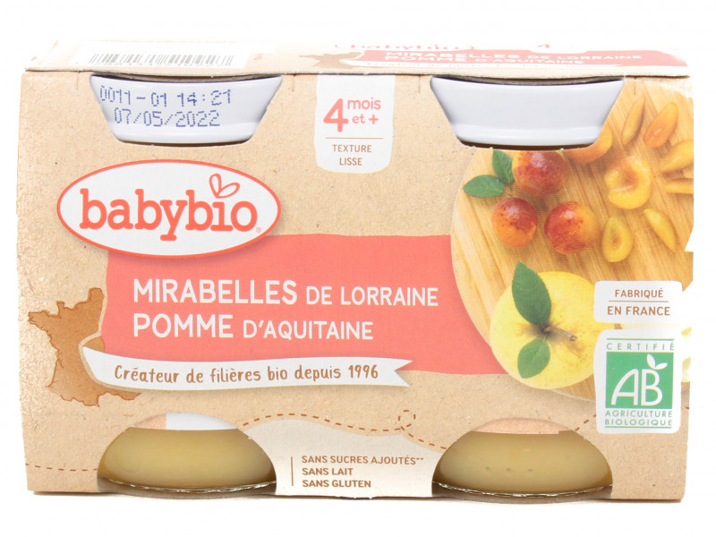 Pots Bébé Mirabelles Pomme Bio 2x130g