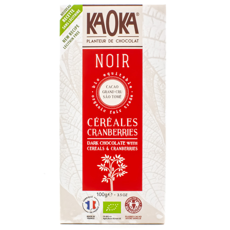 Chocolat Noir aux Céréales et Cranberries Bio 100g