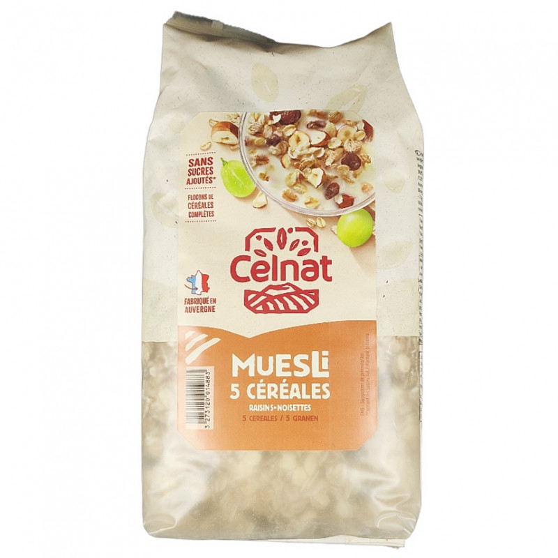 Muesli 5 Céréales Raisins Noisettes 500g Bio