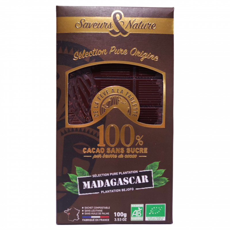 Tablette 100% Cacao Sans Sucre Bio 100g