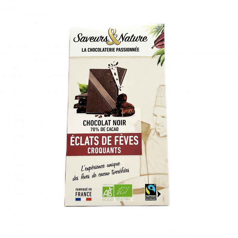 Chocolat Noir 70% Éclats De Fèves De Cacao Bio 80g