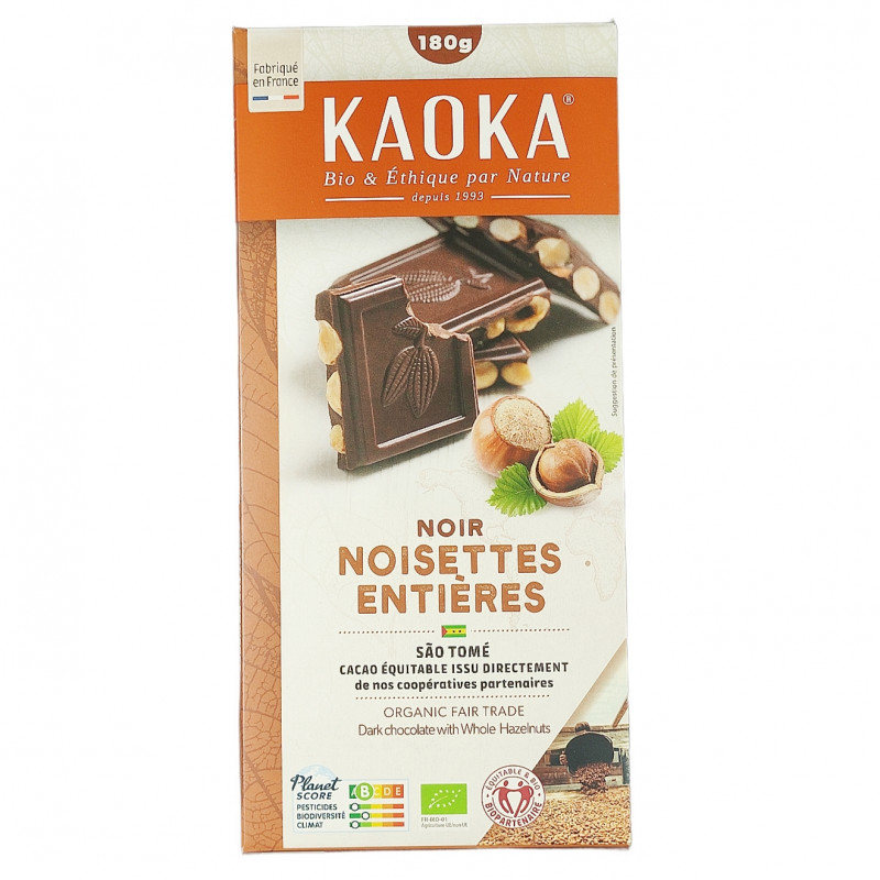 Tablette de Chocolat Noir Noisettes Entières 180g Bio