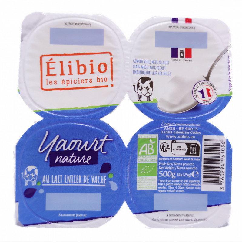 Yaourt Nature Lait Entier Bio 4X125g