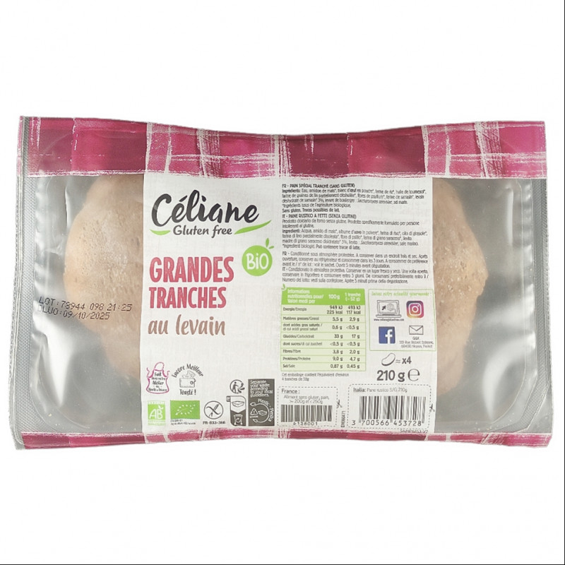 Pains Grandes Tranches au Levain Sans Gluten Bio 210g
