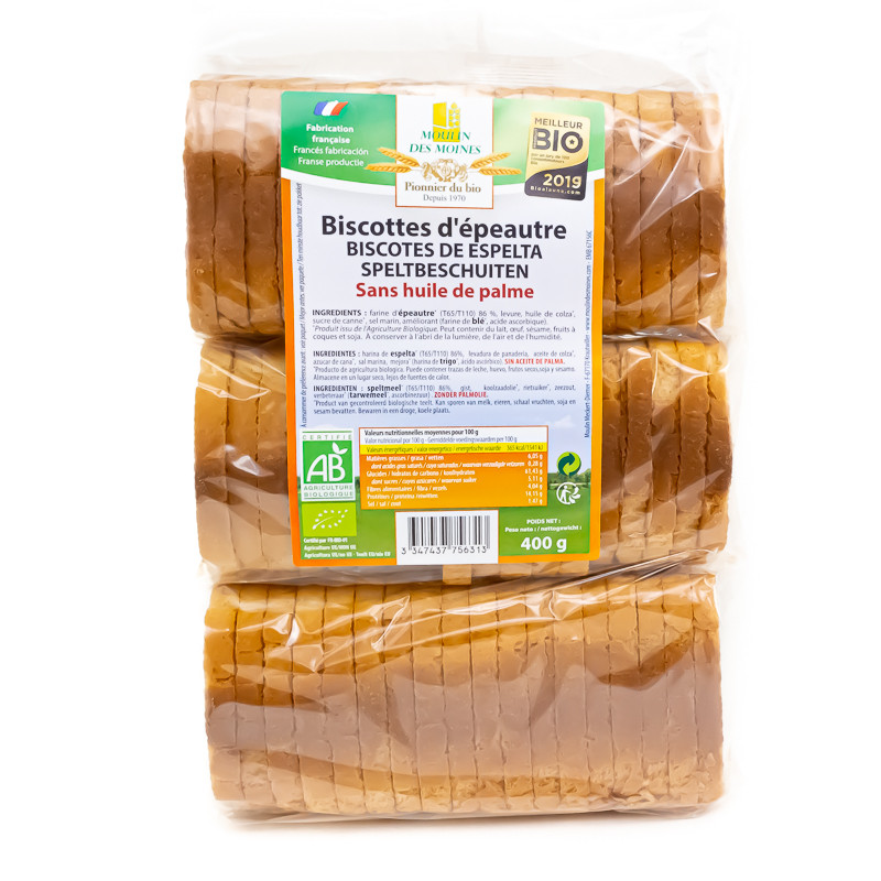 Biscottes d'épeautre sans huile de palme Bio 400g