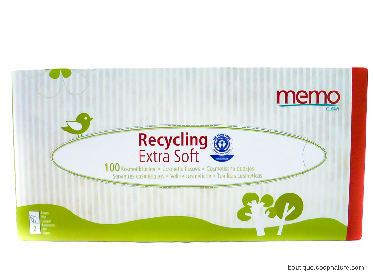 Boîte de 100 mouchoirs memo, papier recyclé 2 épaisseurs - Droguerie  Ecologique